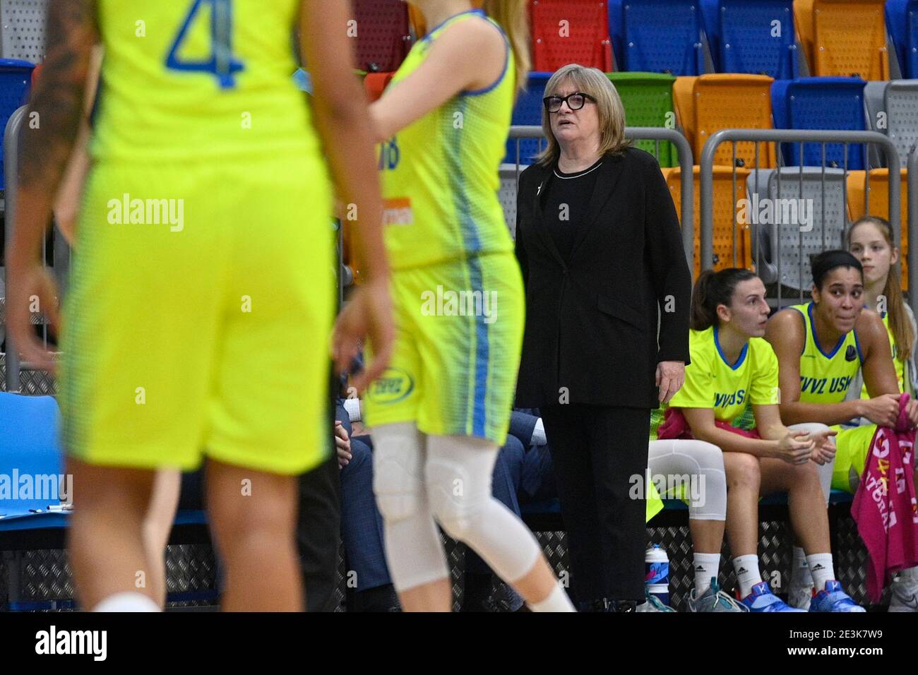 Prague, Czech Republic. 19th Jan, 2021. Natalia Hejkova, coach of USK  Praha, during the women's Basketball European League B group match USK  Praha vs Fenerbahce Istanbul in Prague, Czech Republic, January 19,