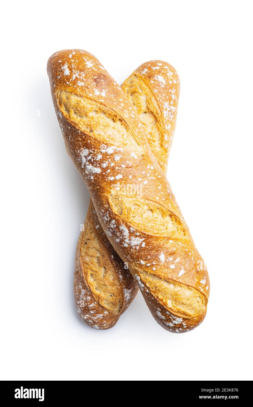 Two crispy fresh baguettes isolated on a white background Stock Photo ...