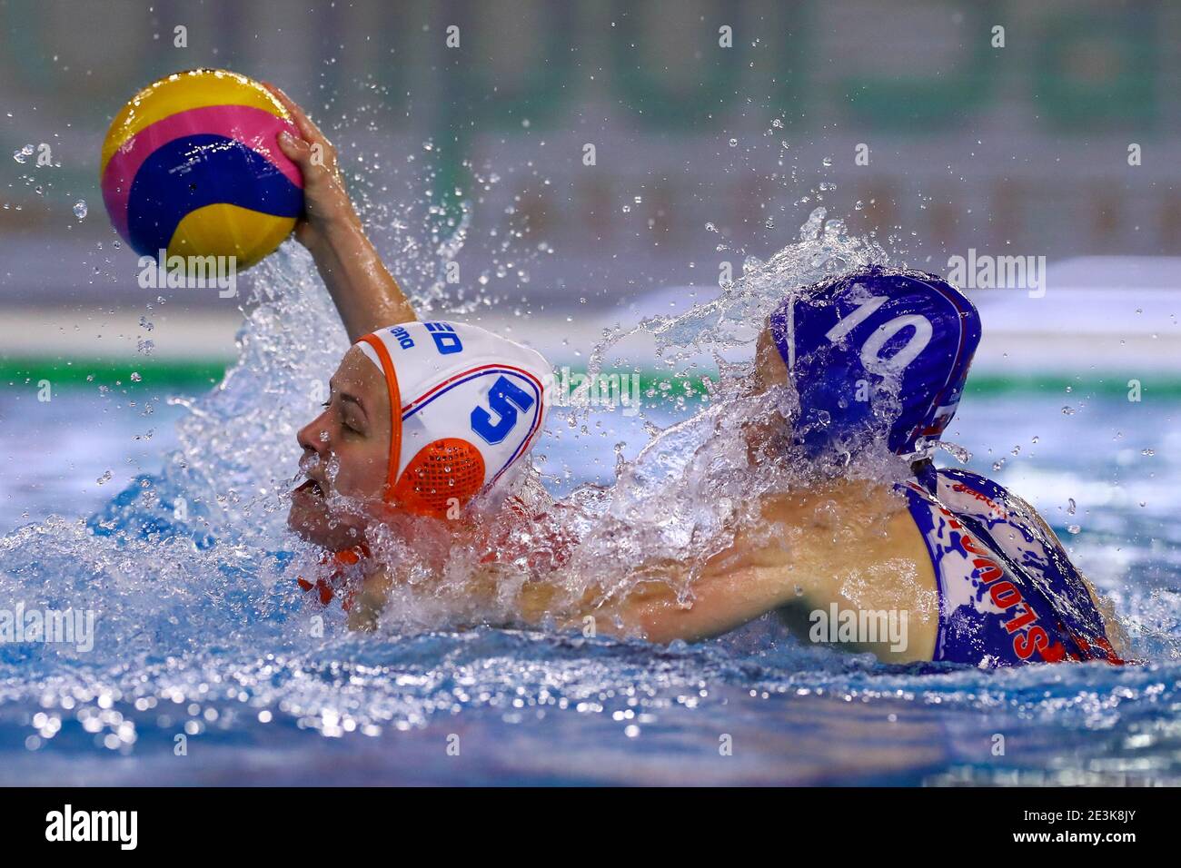 TRIESTE, ITALY - JANUARY 19: Iris Wolves of Netherlands, Ivana Majlathova of Slovakia during the match between Netherlands and Slovakia at Women's Water Polo Olympic Games Qualification Tournament at Bruno Bianchi Aquatic Center on January 19, 2021 in Trieste, Italy (Photo by Marcel ter Bals/Orange Pictures/Alamy Live News) Stock Photo