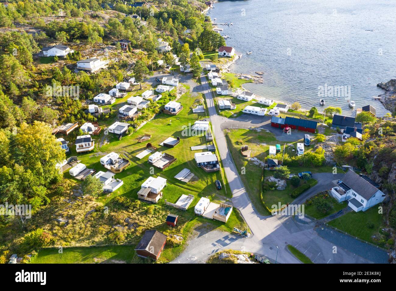 Campsite at the southern norwegian coast, Kjonnoya peninsula east of Kragero, Norway Stock Photo