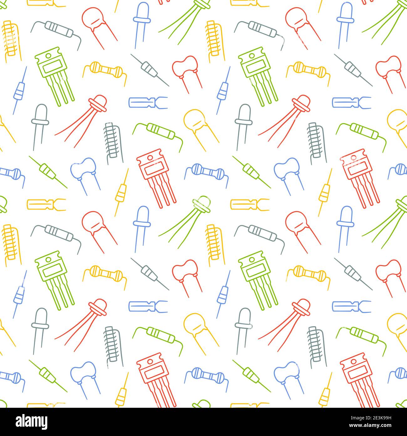 Seamless pattern from electrical components. Diode, transistor