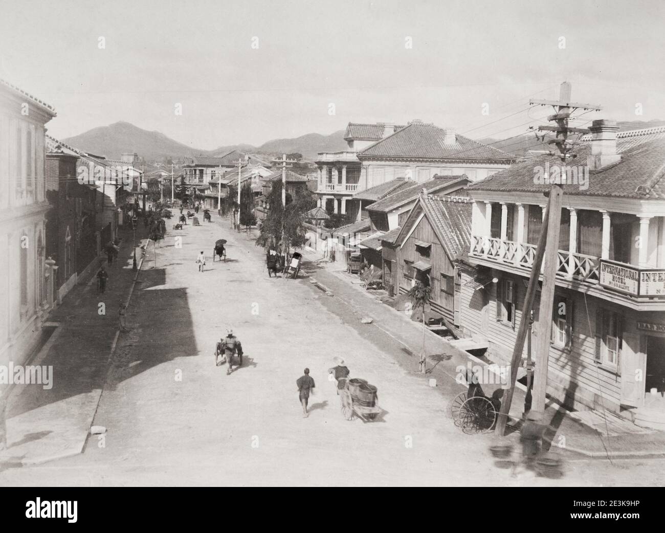 19th century vintage photograph: Sakaimachi, street scene, Kobe, Japan. Stock Photo