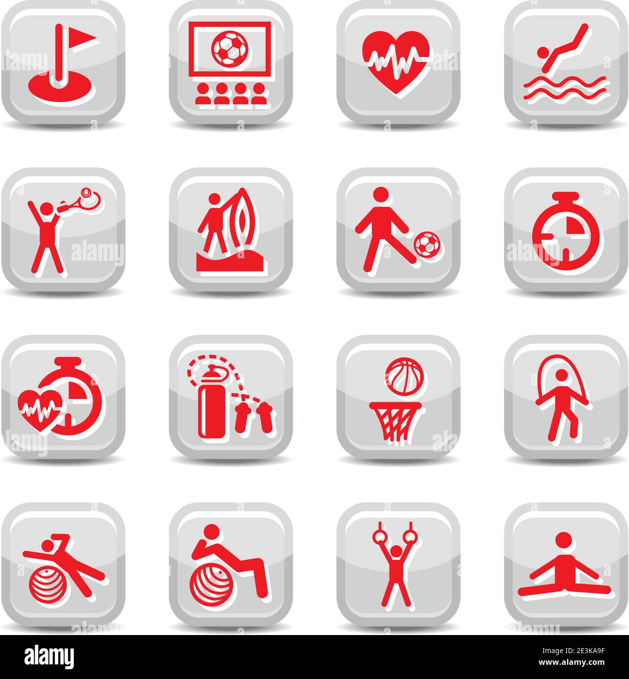 Fitness and Sport vector icon set for web and mobile. All elements are grouped. Stock Vector