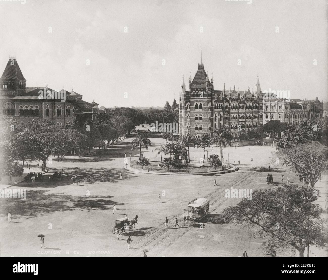 Tirage Photo Vintage - Bombay, Une Rue, Inde - Circa 1900 - Format 6,5x11,5 Cm
