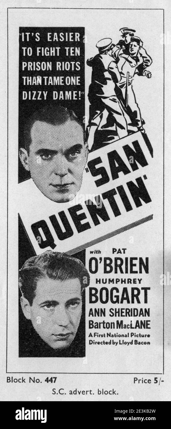 PAT O'BRIEN and HUMPHREY BOGART in SAN QUENTIN 1937 director LLOYD story Robert Tasker and John Bright Warner Bros. / First National (UK Stock Photo - Alamy