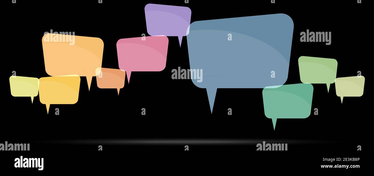 illustration of colored speech bubbles in a row with space for text on ...