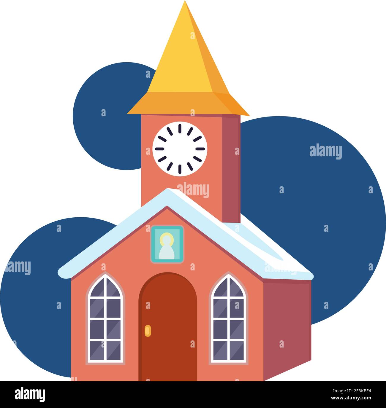 Colorful cartoon clock towerr. Small town building. Vector illustration for icon, site label, gift card or party decoration Stock Vector