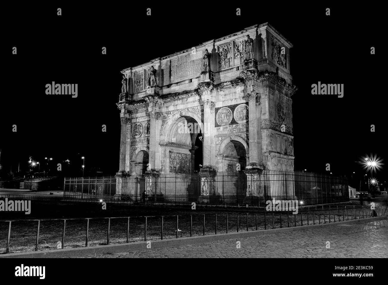 Tipycal Roman Architecture taken by Night close to the Colosseum in the center of Rome in Italy Stock Photo