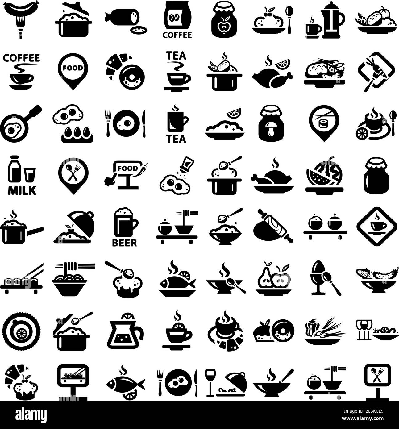 Vector black food icons set Stock Vector Images - Alamy
