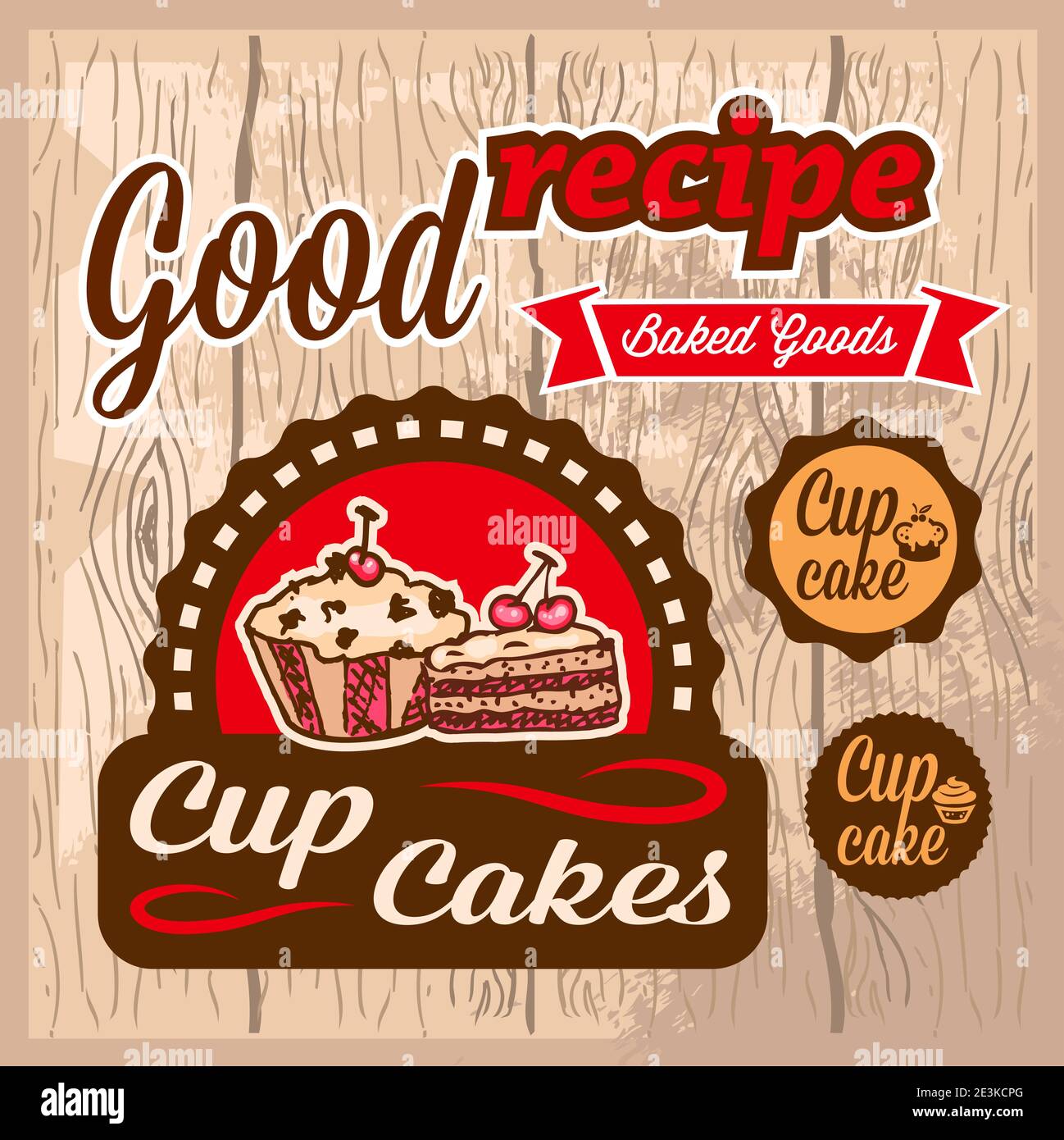 Elegant Vector Cup Cakes Labels Set. All elements are grouped. Stock Vector