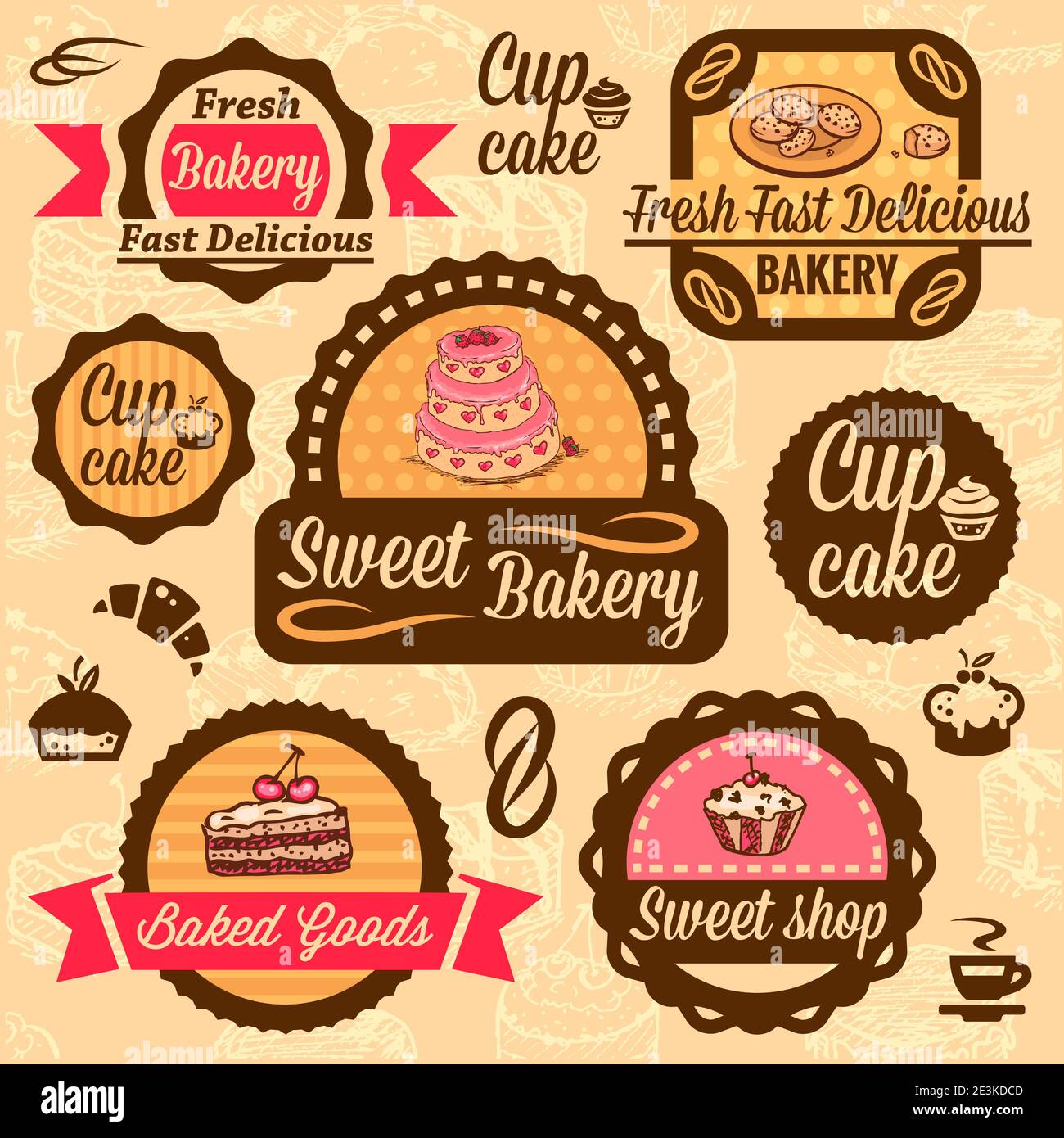 Elegant Vector Bakery Labels And Badges Set. All elements are grouped