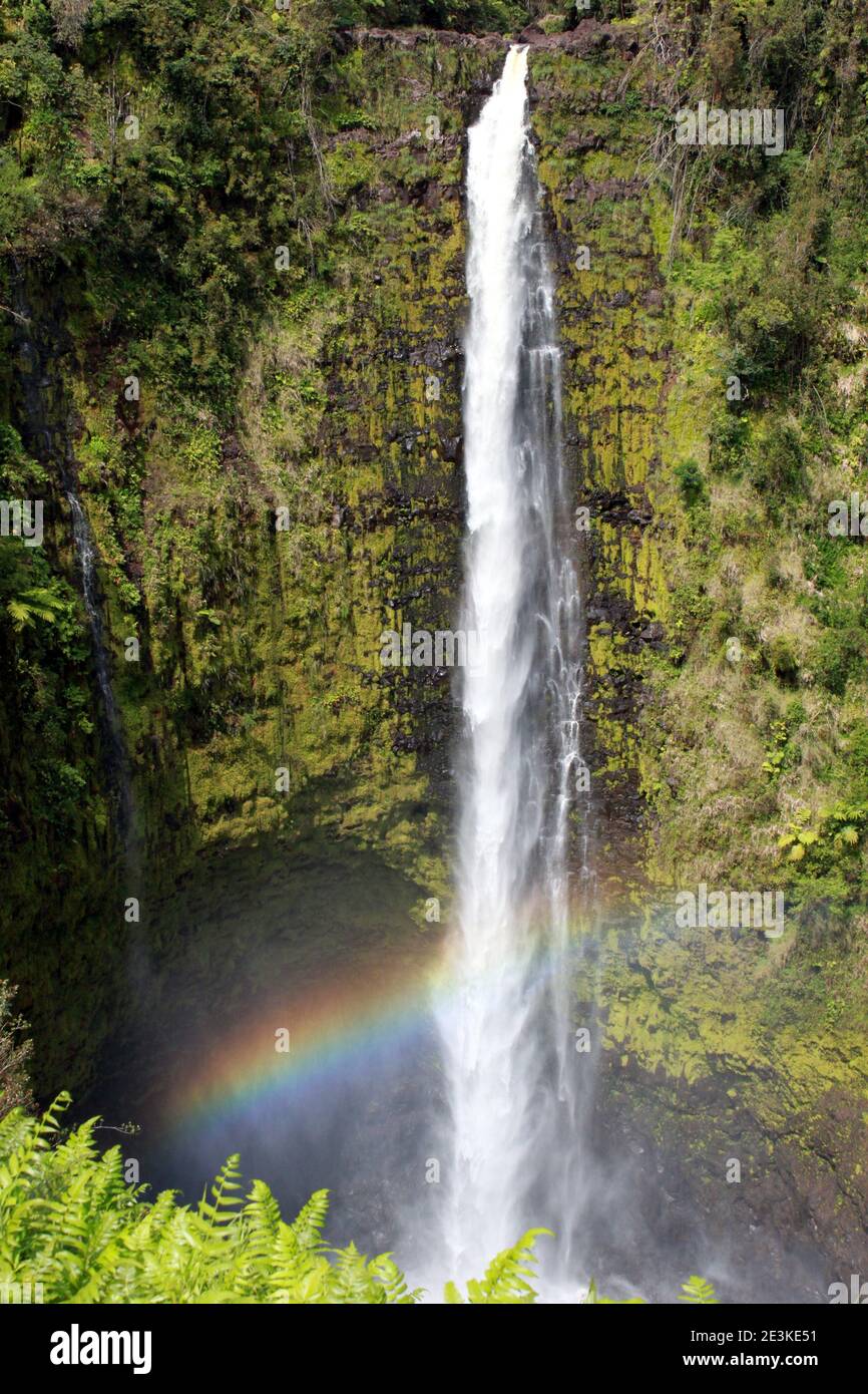Rainbow over Akaka Falls in Hawaii Stock Photo