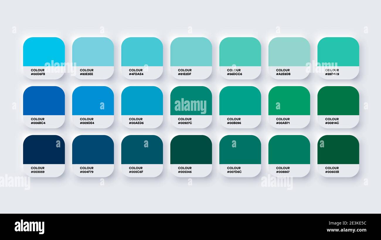 Colour Palette Catalog Samples Blue and Green in RGB HEX. Neomorphism Vector Stock Vector