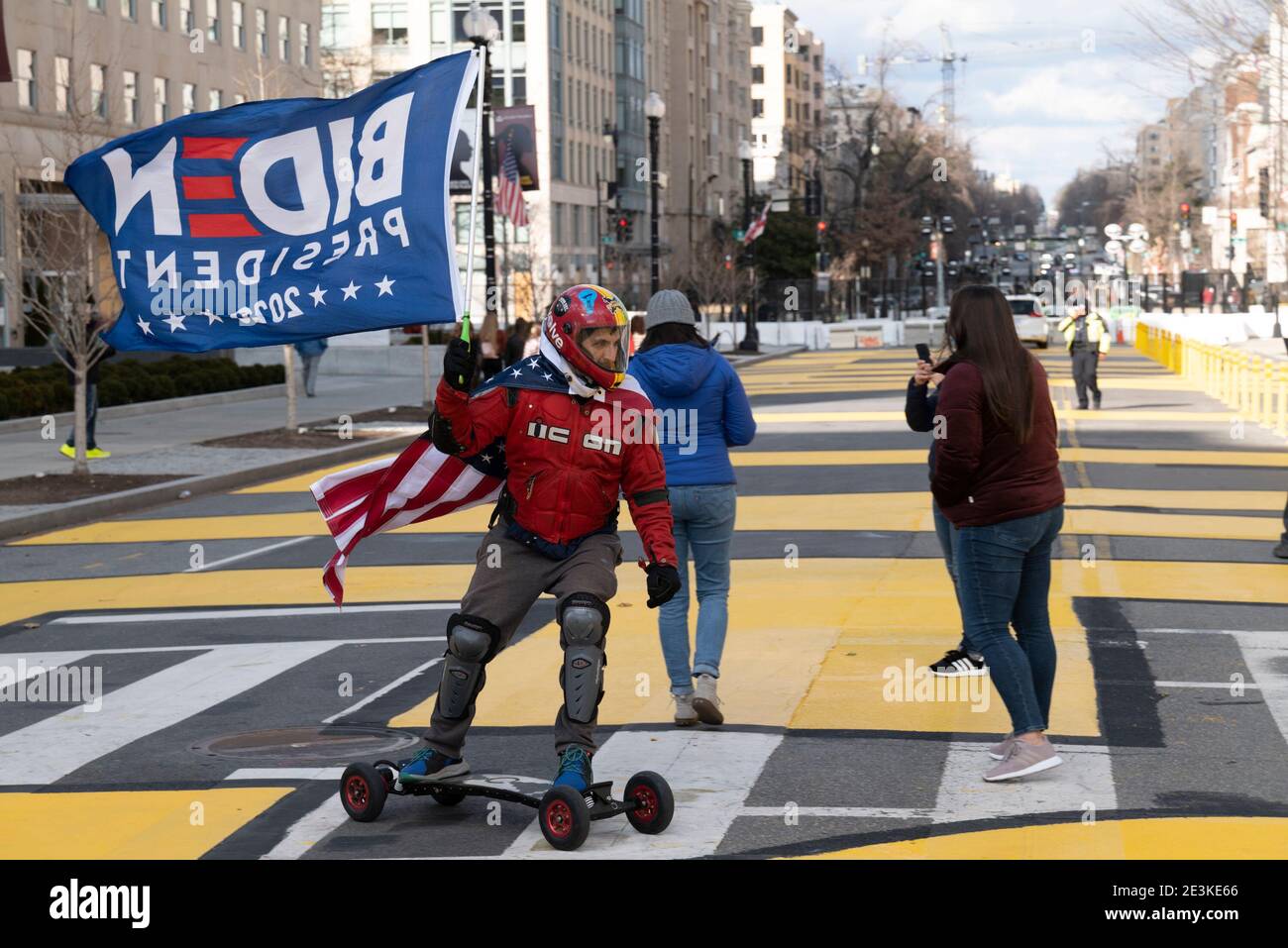 Washington District Of Columbia Usa 18th Jan 21 Biden Supporter Passes Through Blm Plaza On His Motorized Skateboard The Nation S Capitol Is On Lockdown And High Alert After The January 6 21
