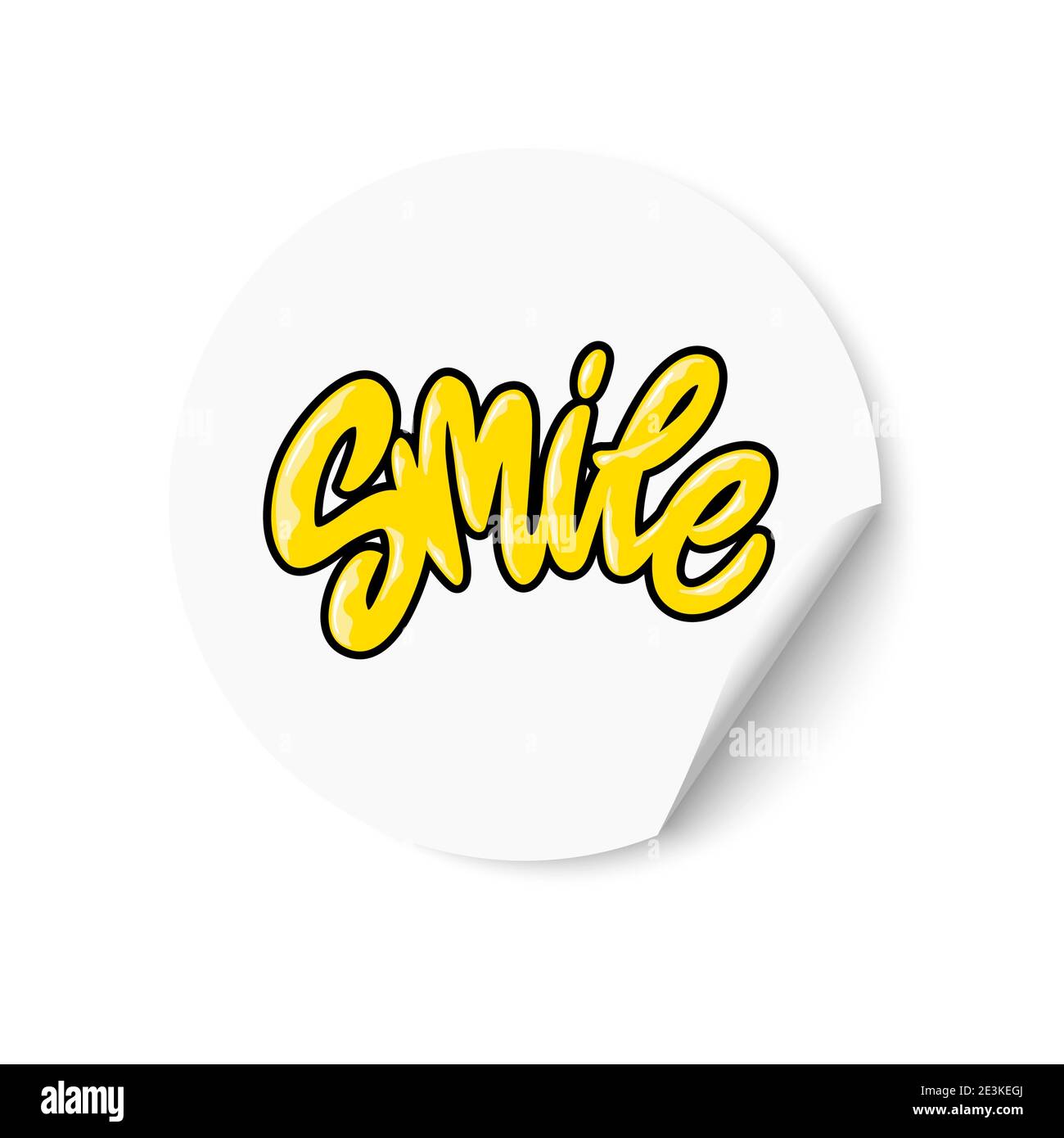 White sticker with Smile text. Hand lettering. Design for greeting cards, invitations, banners, gifts, prints and posters. Stock Vector