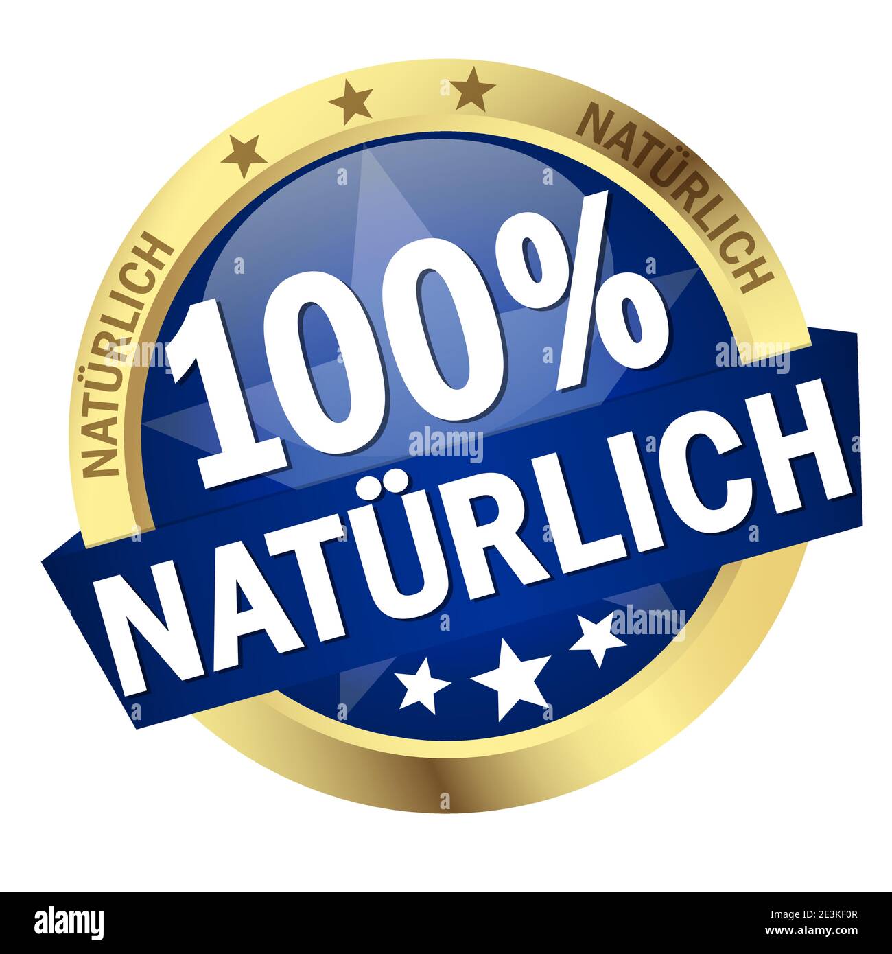 EPS 10 vector with round colored button with banner and text 100% natürlich (in german) Stock Vector
