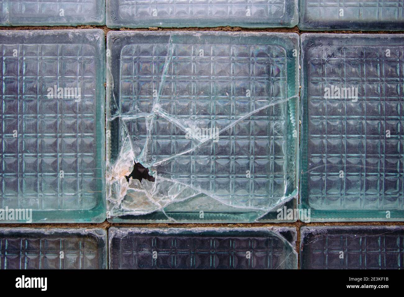 Old broken glass block window, close up view Stock Photo Alamy