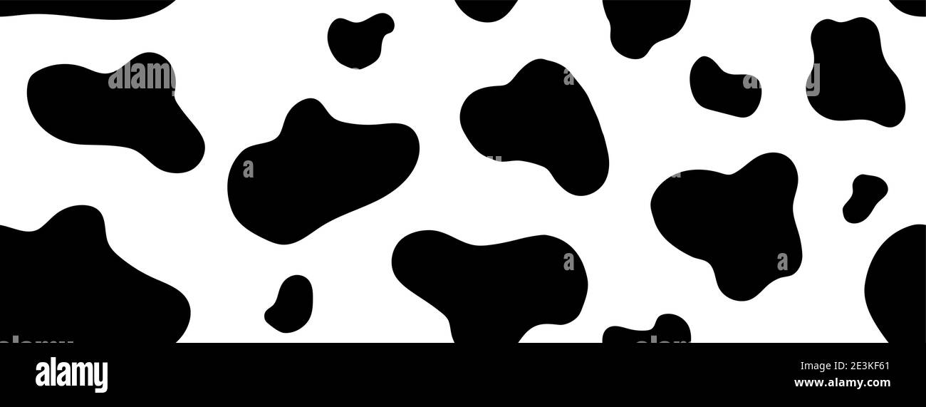 Cow seamless pattern. Vector long abstract background with repeated hand drawn black stains on a white background Stock Vector