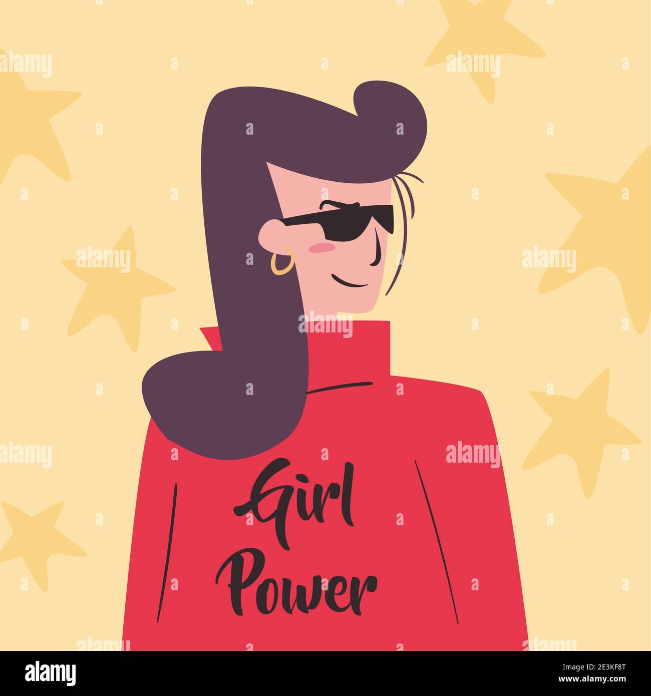 Girl power woman cartoon with glasses on starry background design of