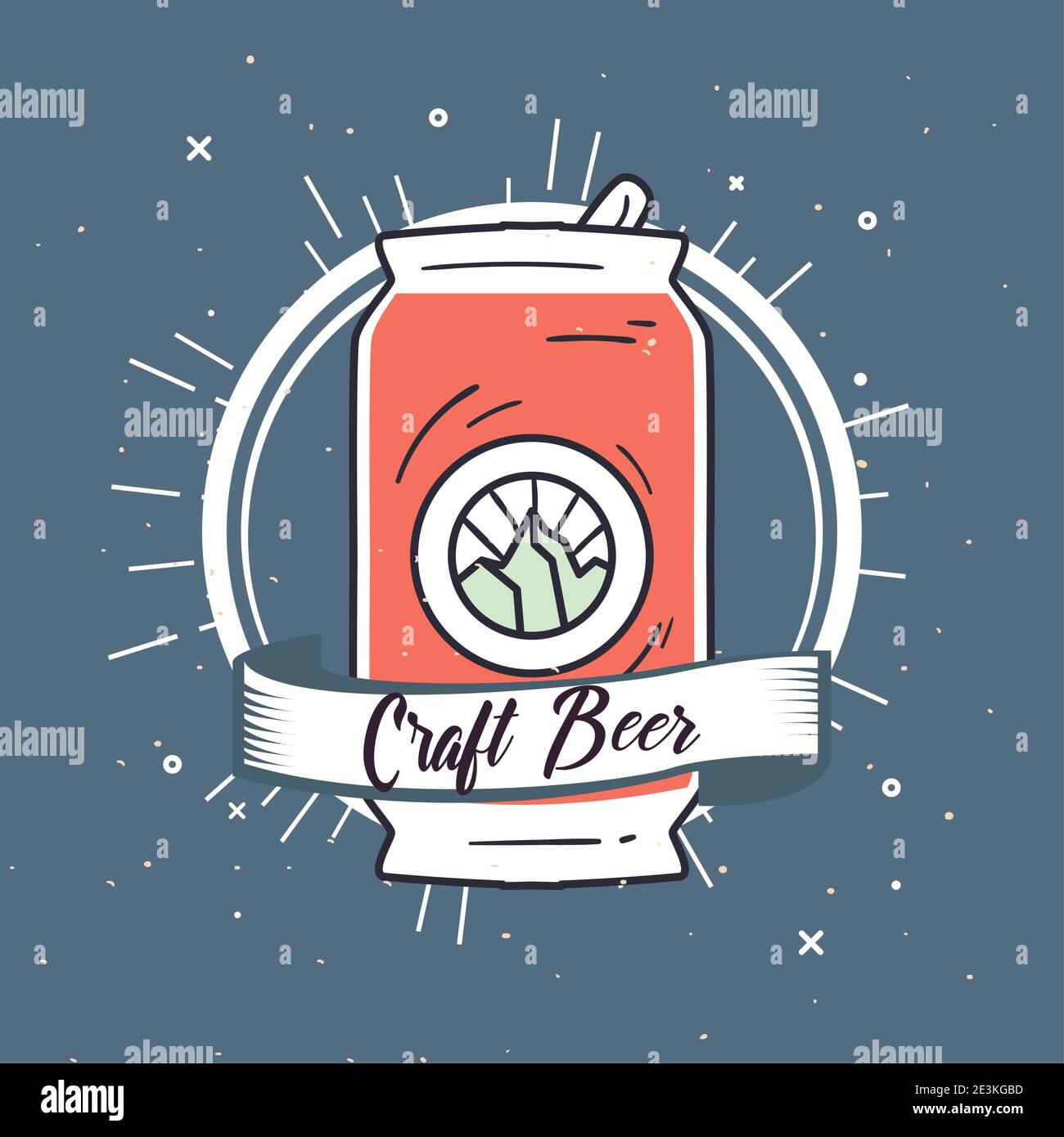 Craft beer can with ribbon design, Pub alcohol and bar theme Vector ...
