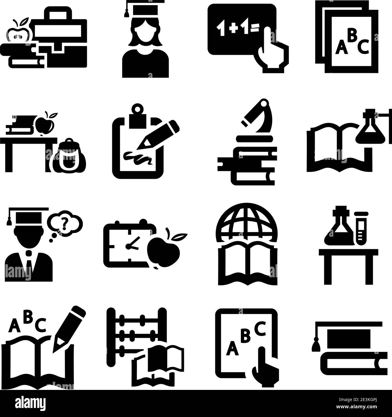 Elegant Vector Education And School Icons Set. Stock Vector