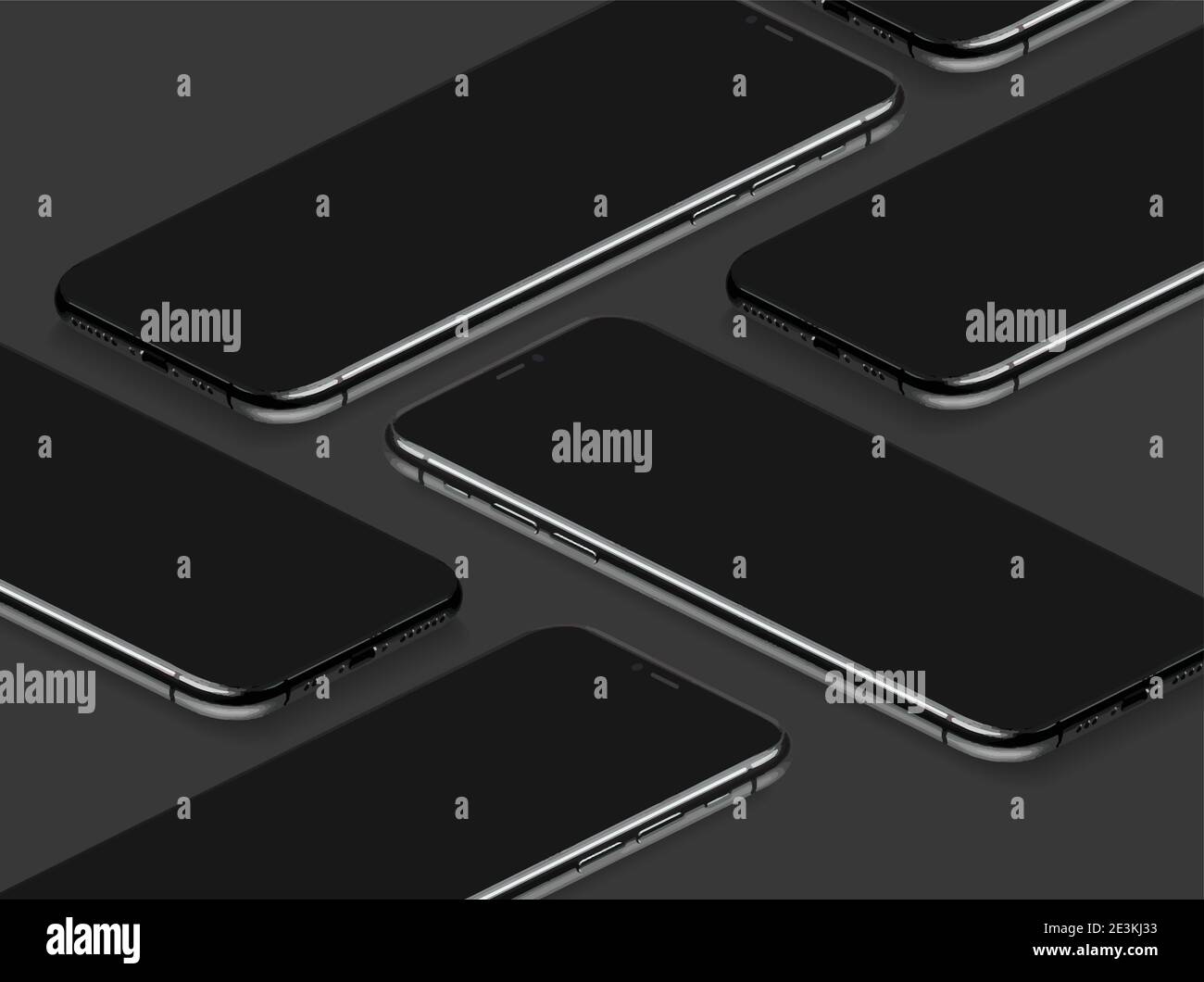 3D Mobile Phone Realistic Perspective Mockup Template Vector on Black Background Stock Vector