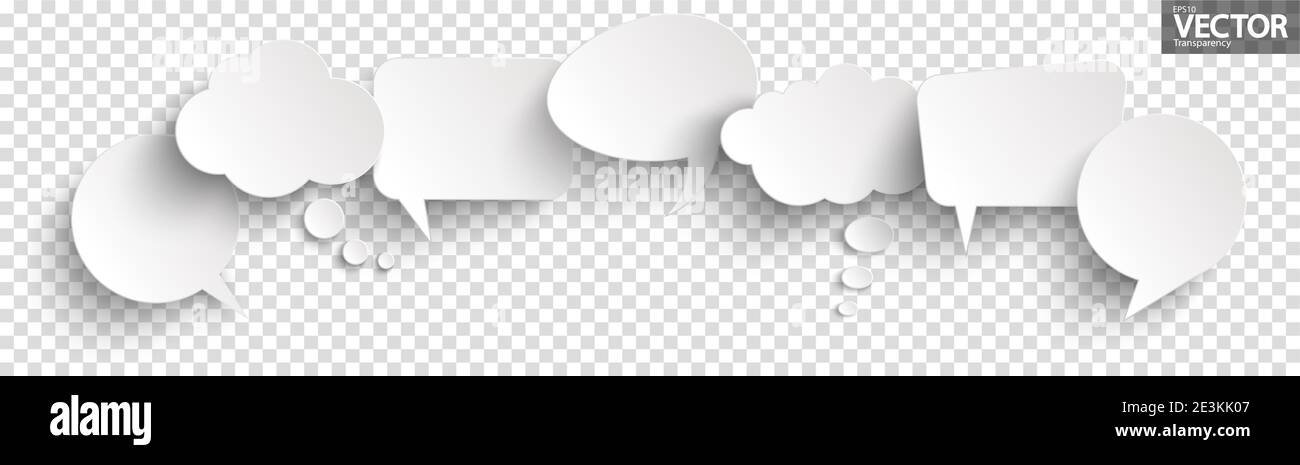 illustration of seven speech bubbles with shadow looking like stickers ...