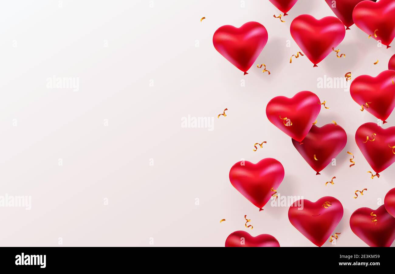 Happy Valentine's Day Background with Flying Glossy Hearts Balloons ...