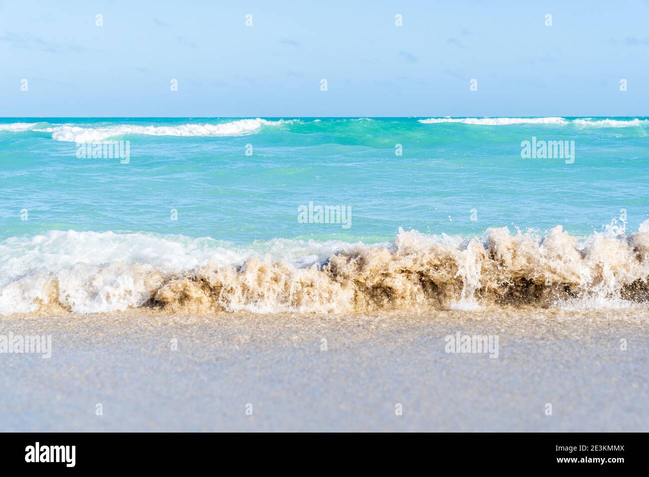 Turquoise Waves Crashing on the Beaches of Miami Florida. Stock Photo