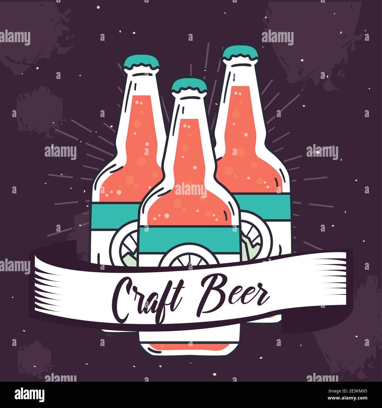 Craft beer bottles with ribbon design, Pub alcohol and bar theme Vector ...