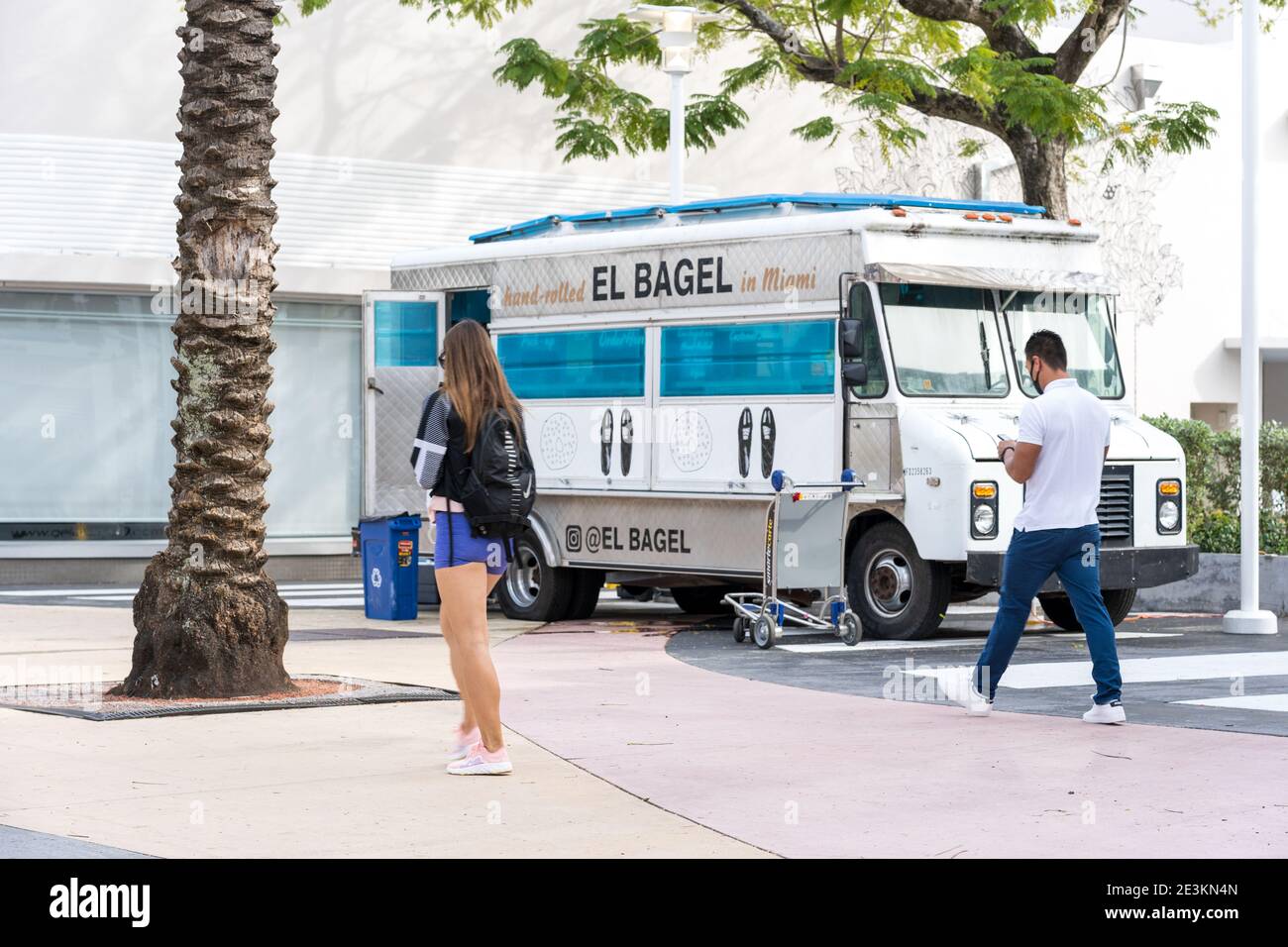 Miami, Florida - January 3, 2021: Food truck Parked in Lincoln Road Mall Miami. Stock Photo