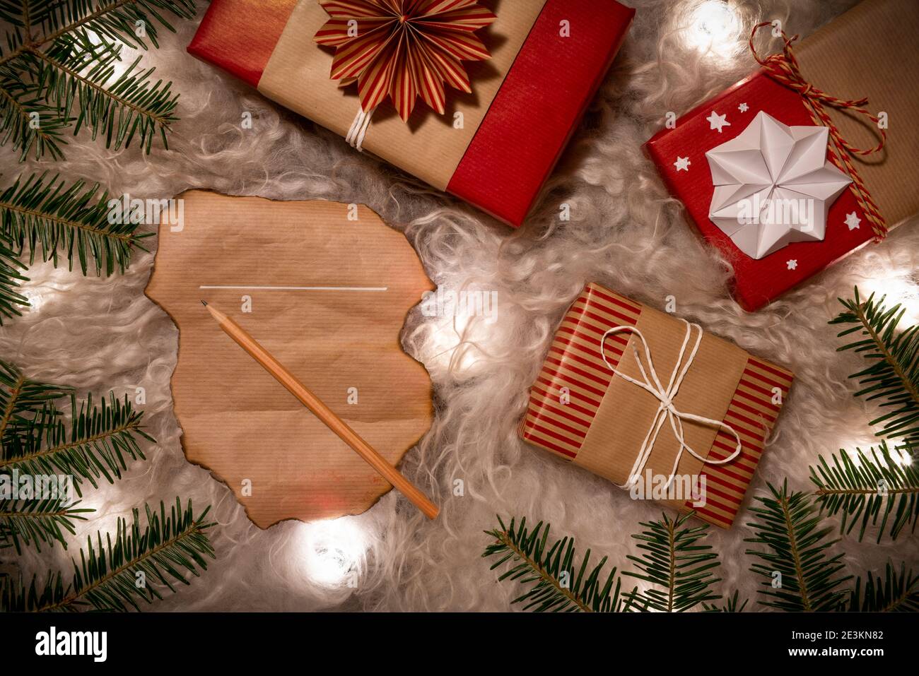 Handmade Decorative Gift Boxes and Wishlist under the Christmas tree Stock Photo Alamy