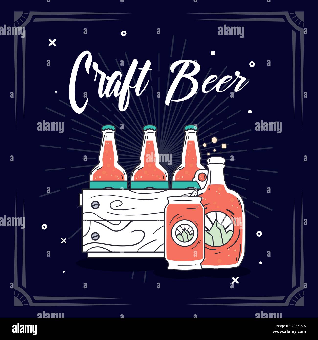 Craft beer bottles box and can design, Pub alcohol and bar theme Vector