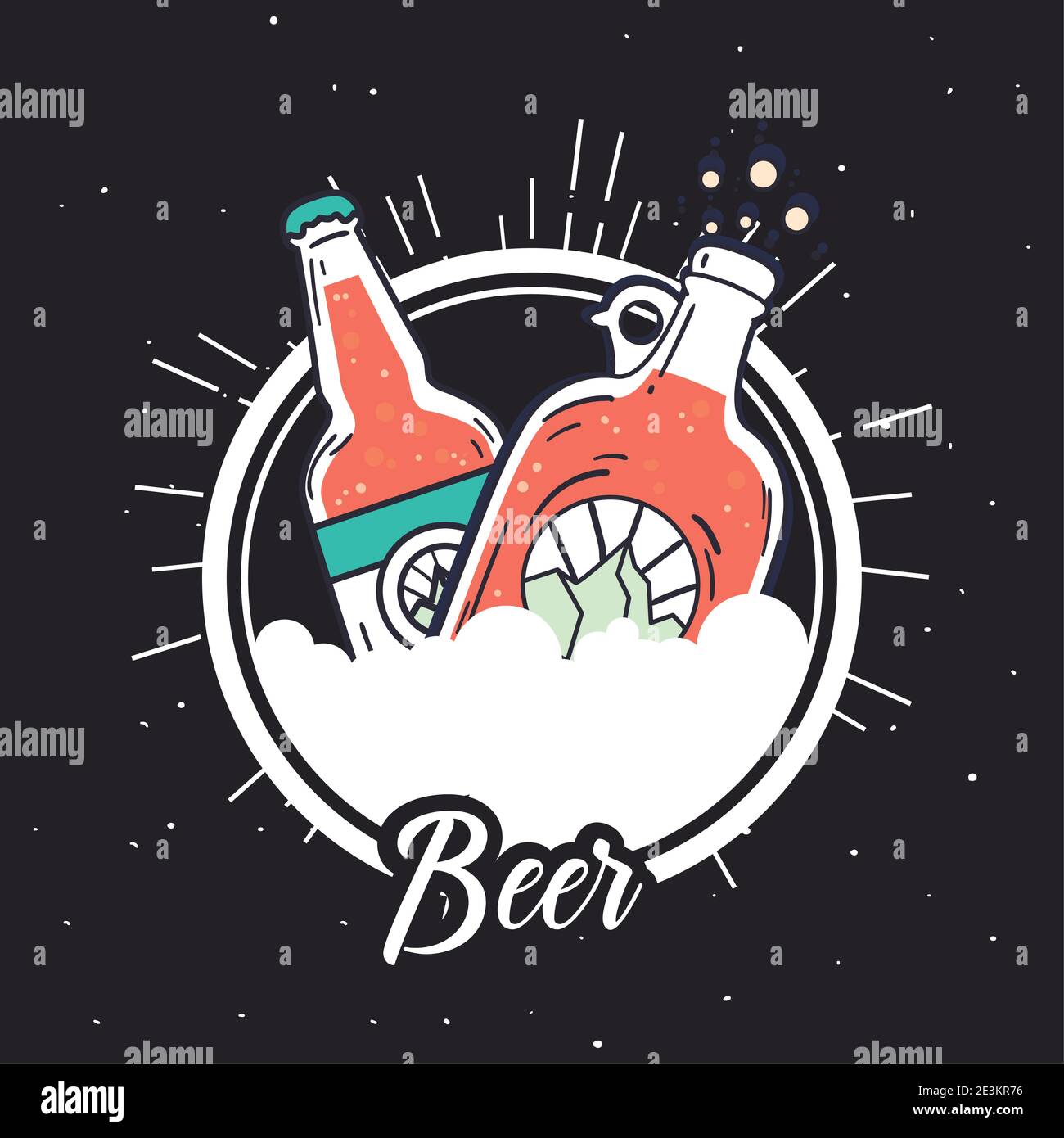 Beer bottles in seal stamp design, Pub alcohol and bar theme Vector