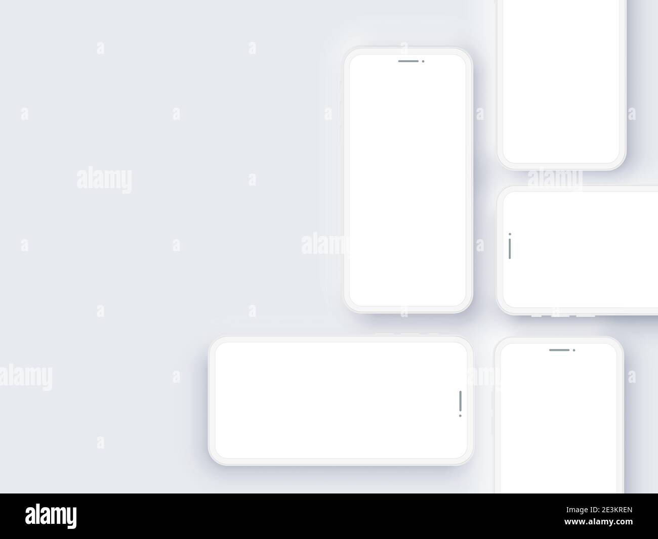 Realistic Mobile Phone Neomorphism Template Mockup Vector. White 3D Front Design Stock Vector