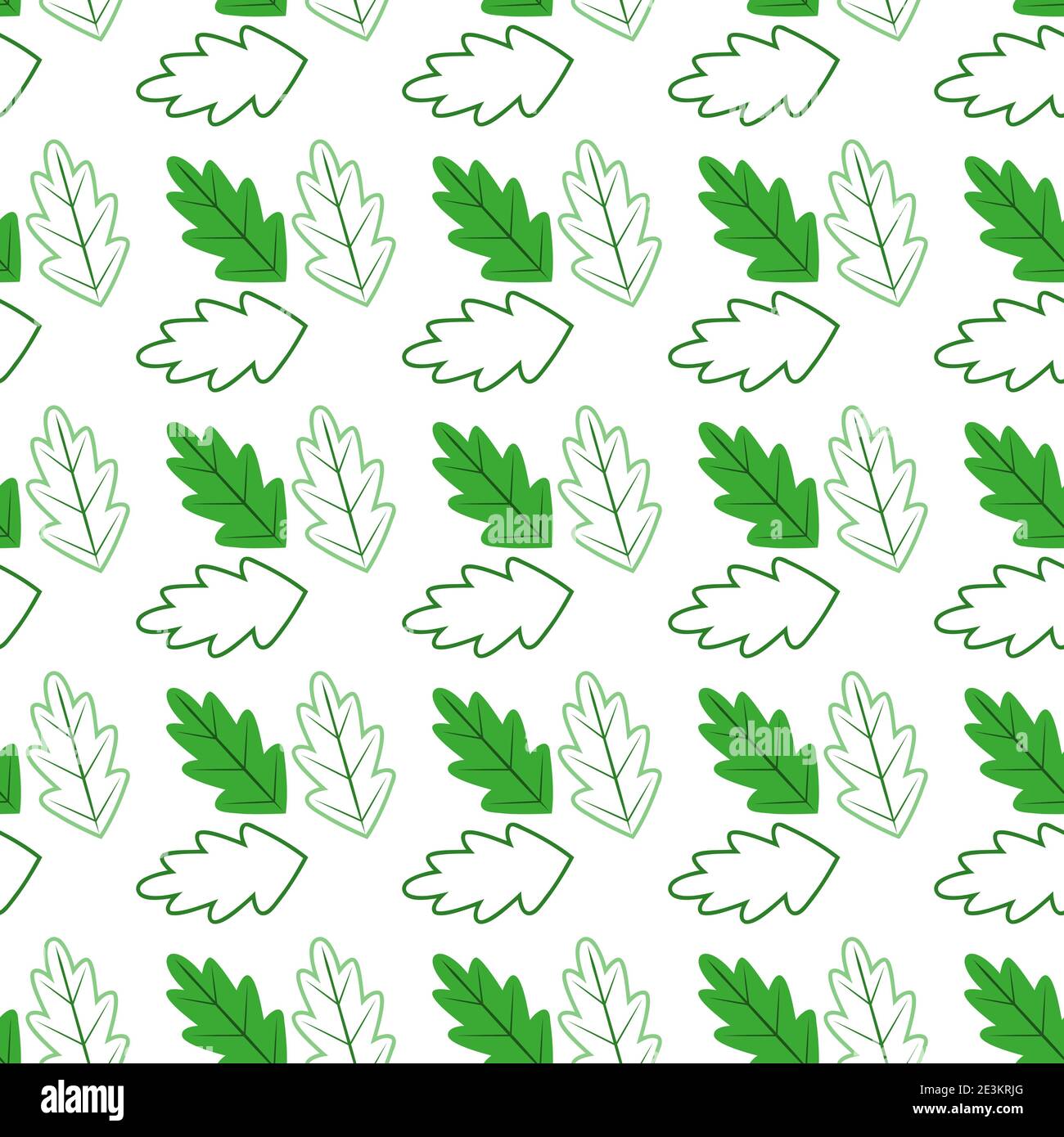 Oak leaves and their outlines on a white background. Seamless vector pattern with oak leaves. Seasonal forest decor. Stock Vector