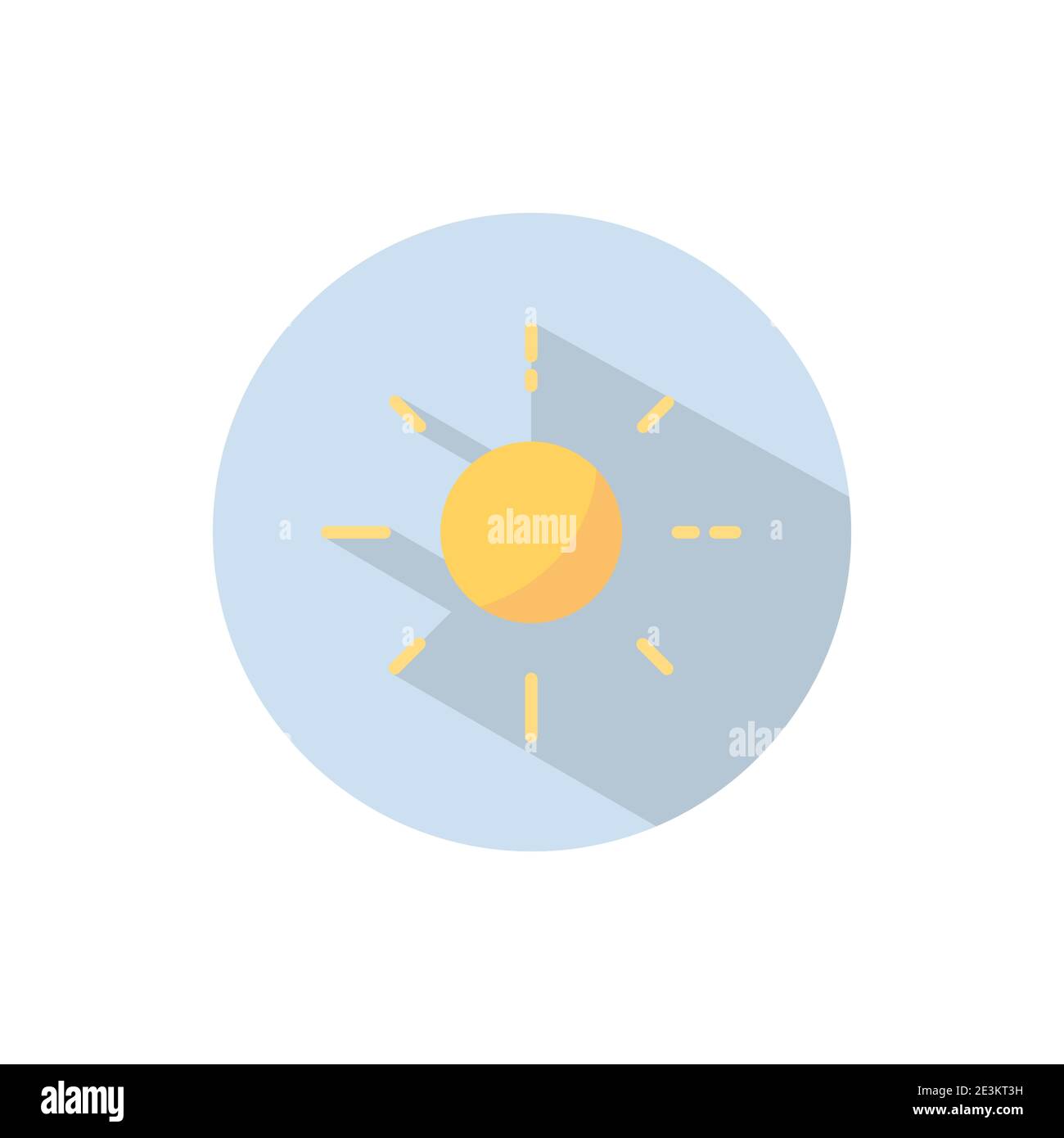 Shining sun. Flat color icon on a circle. Weather vector illustration ...