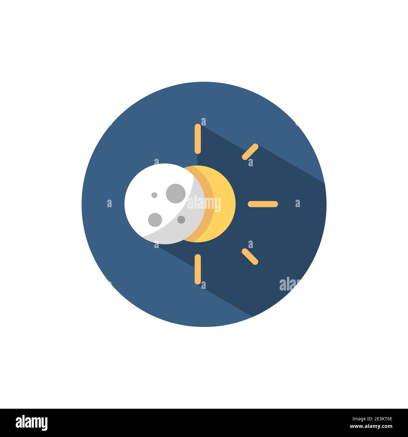 Sun eclipse. Flat color icon on a circle. Weather vector illustration Stock Vector