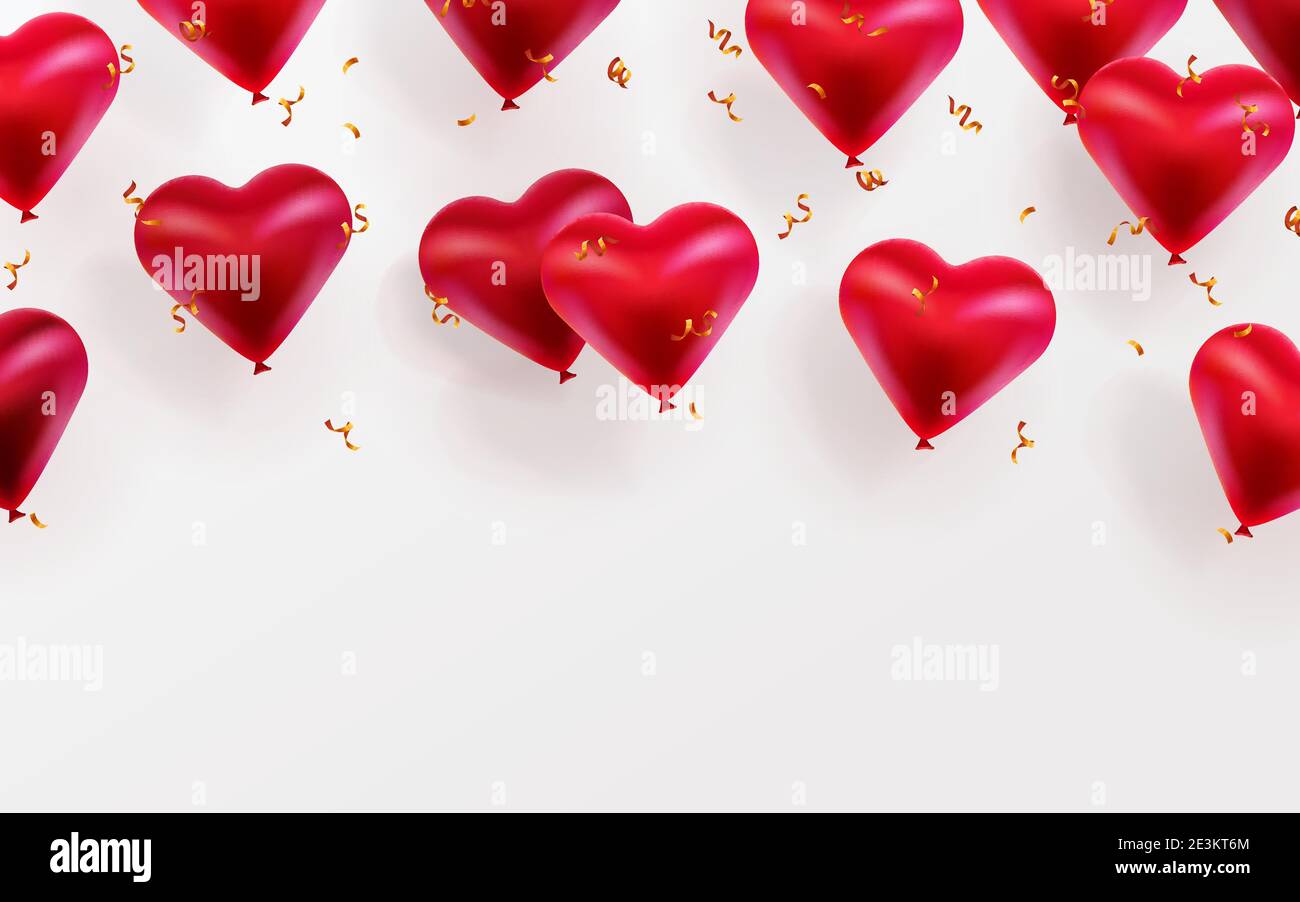 Happy Valentine's Day Background with Flying Glossy Hearts Balloons ...
