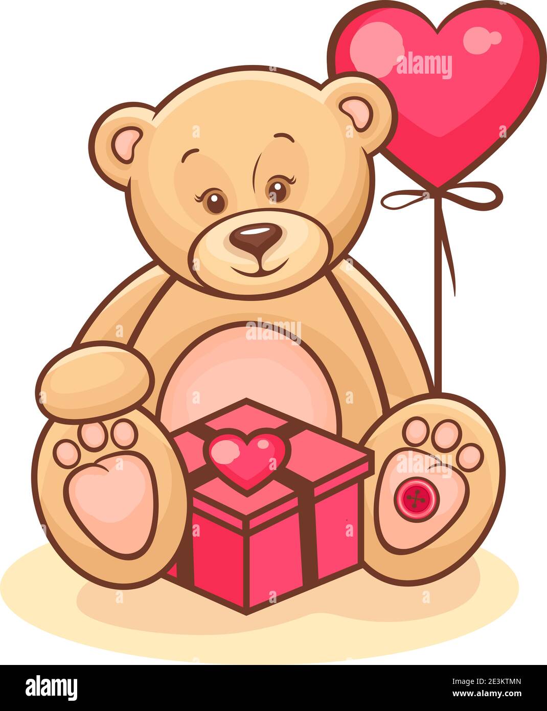 Illustration Of Cute Valentine Teddy Bear With Gift And Red Balloon ...