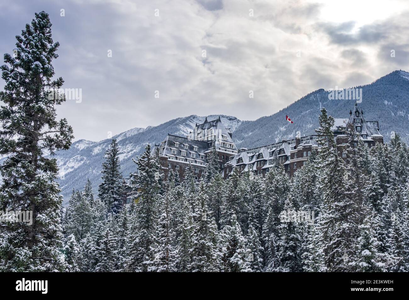 Fairmont Banff Springs in winter sunny day. Banff National Park ...