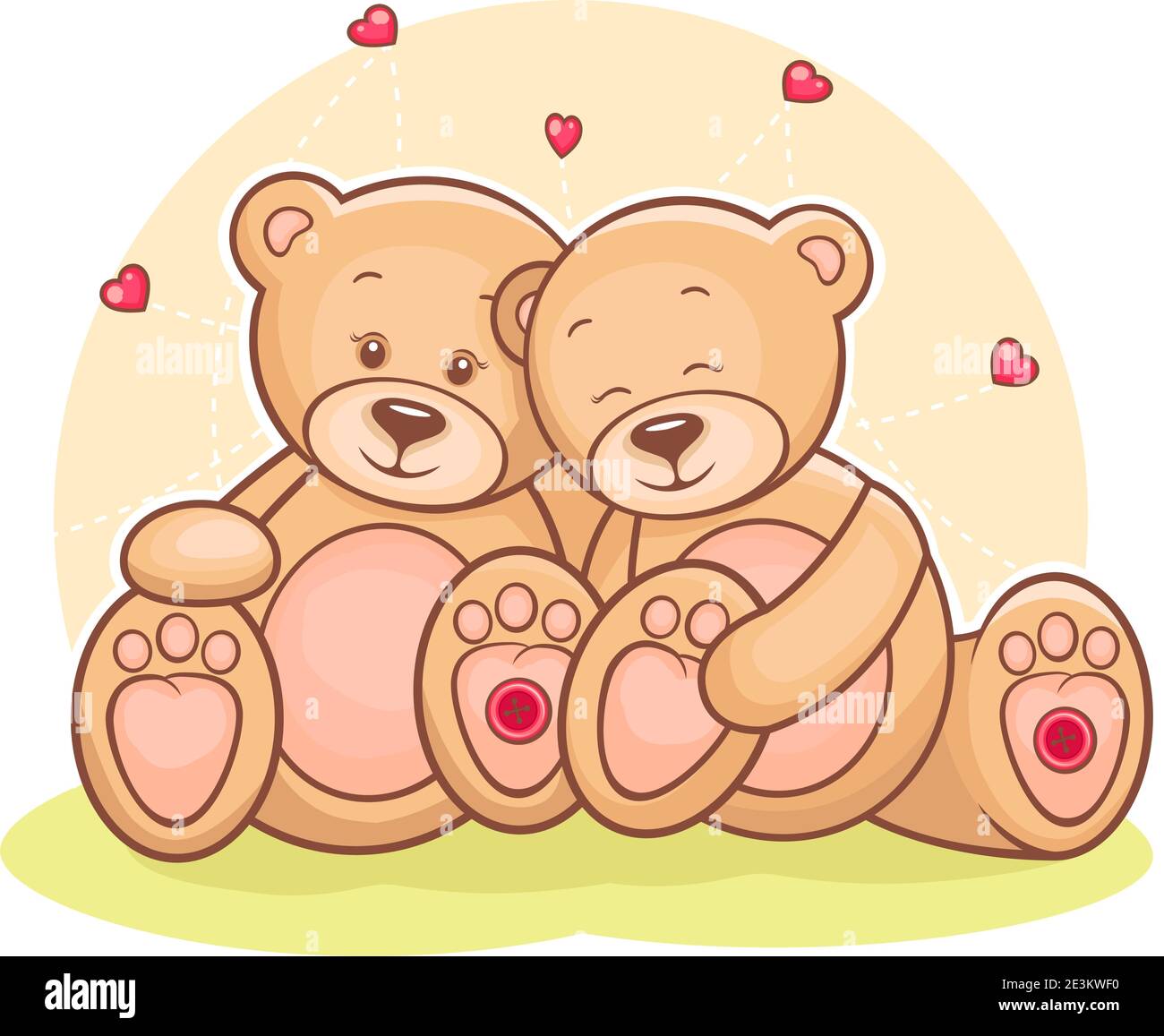 Illustration of loving couple Teddy Bears with hearts. Stock Vector