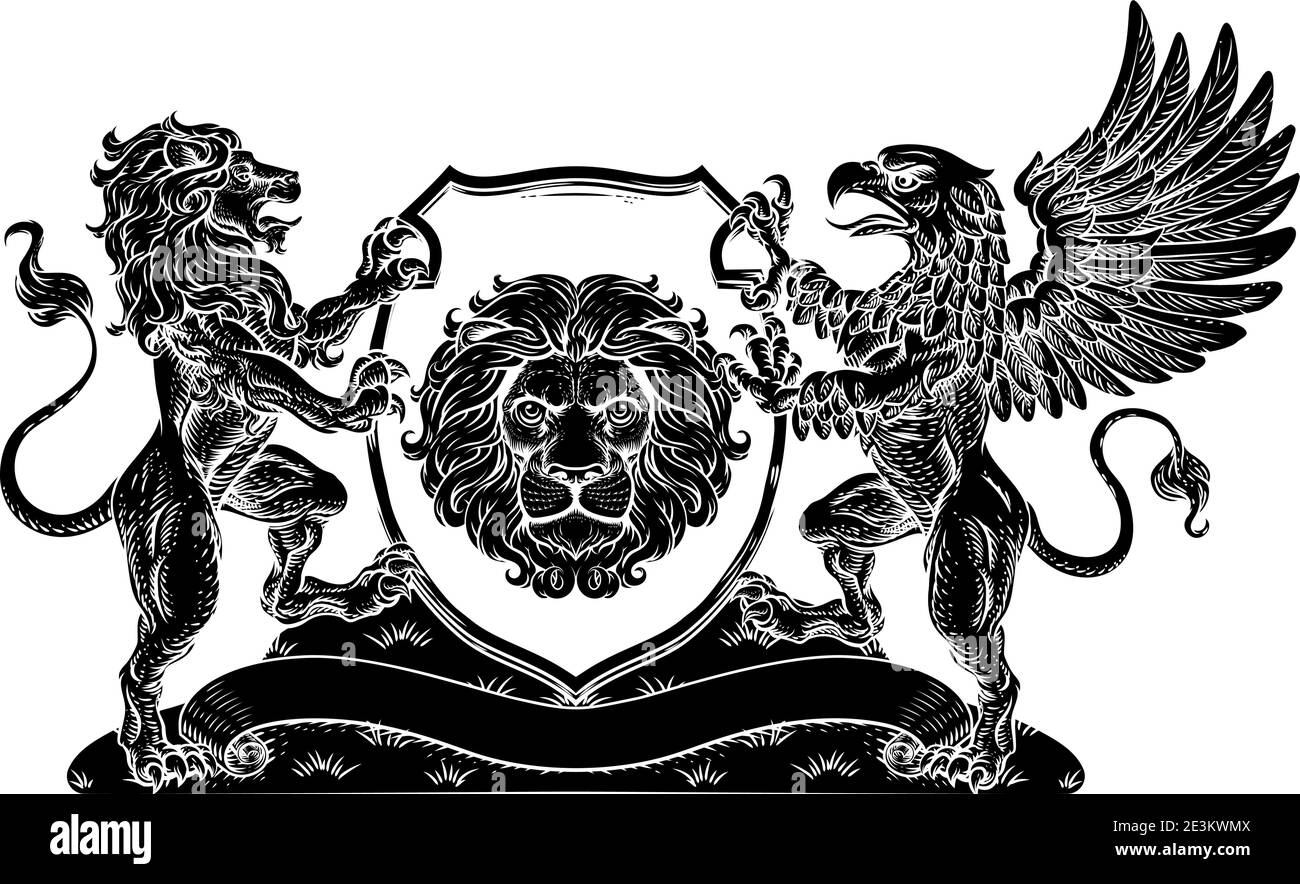 Coat of Arms Crest Griffin Lion Family Shield Seal Stock Vector