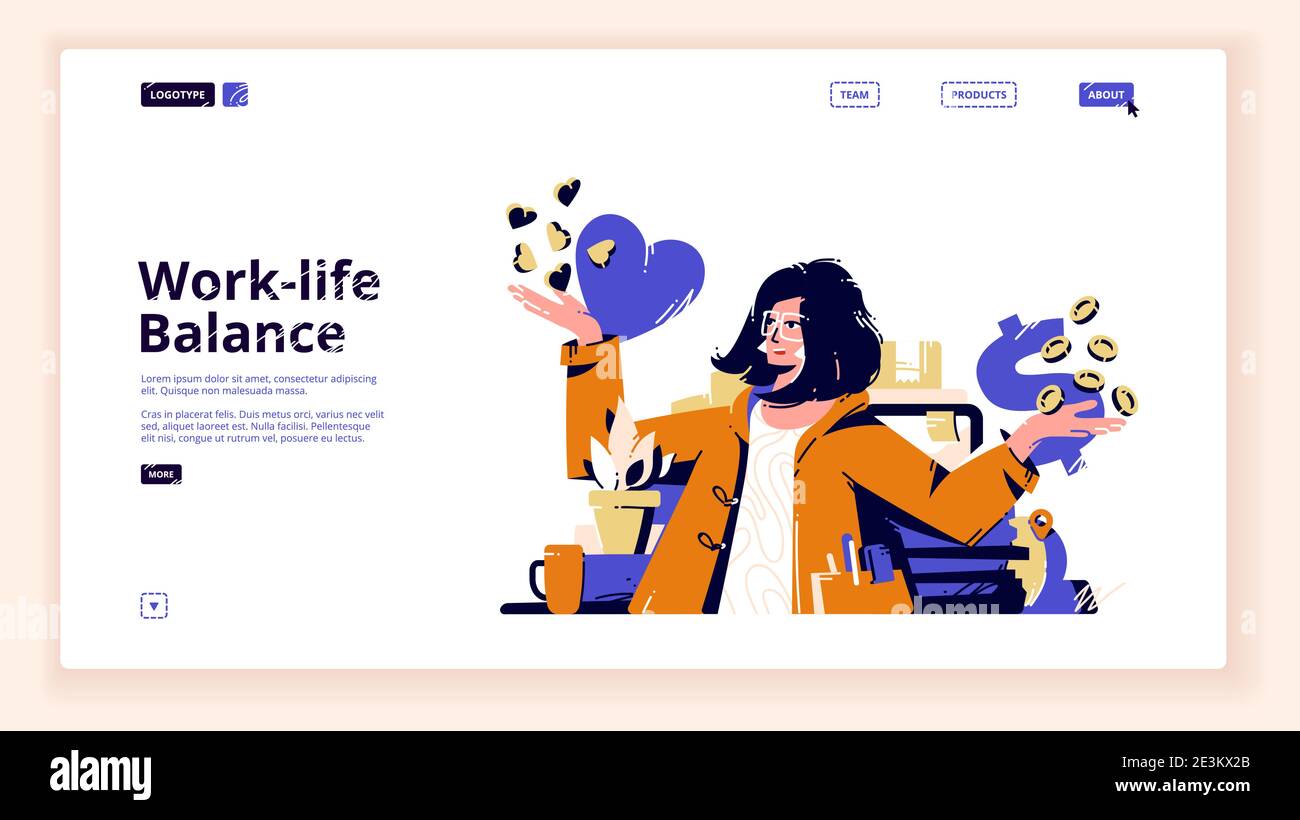 Work-life balance banner. Concept of harmony and wellbeing, comparison ...