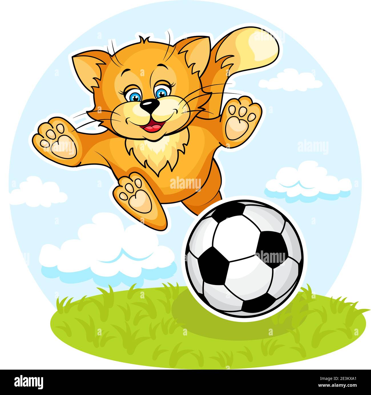 Vector illustration of cute Kitten and football. Separate layers. Stock Vector