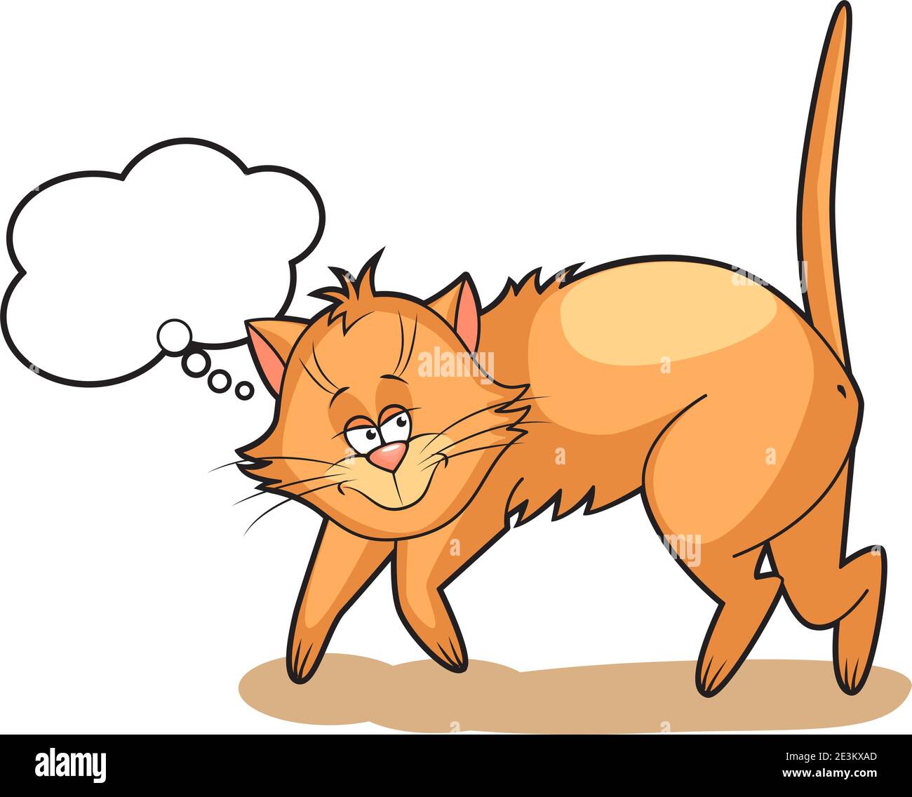 Illustration of Red Cat dreams. Cartoon Vector isolated scene. Stock Vector