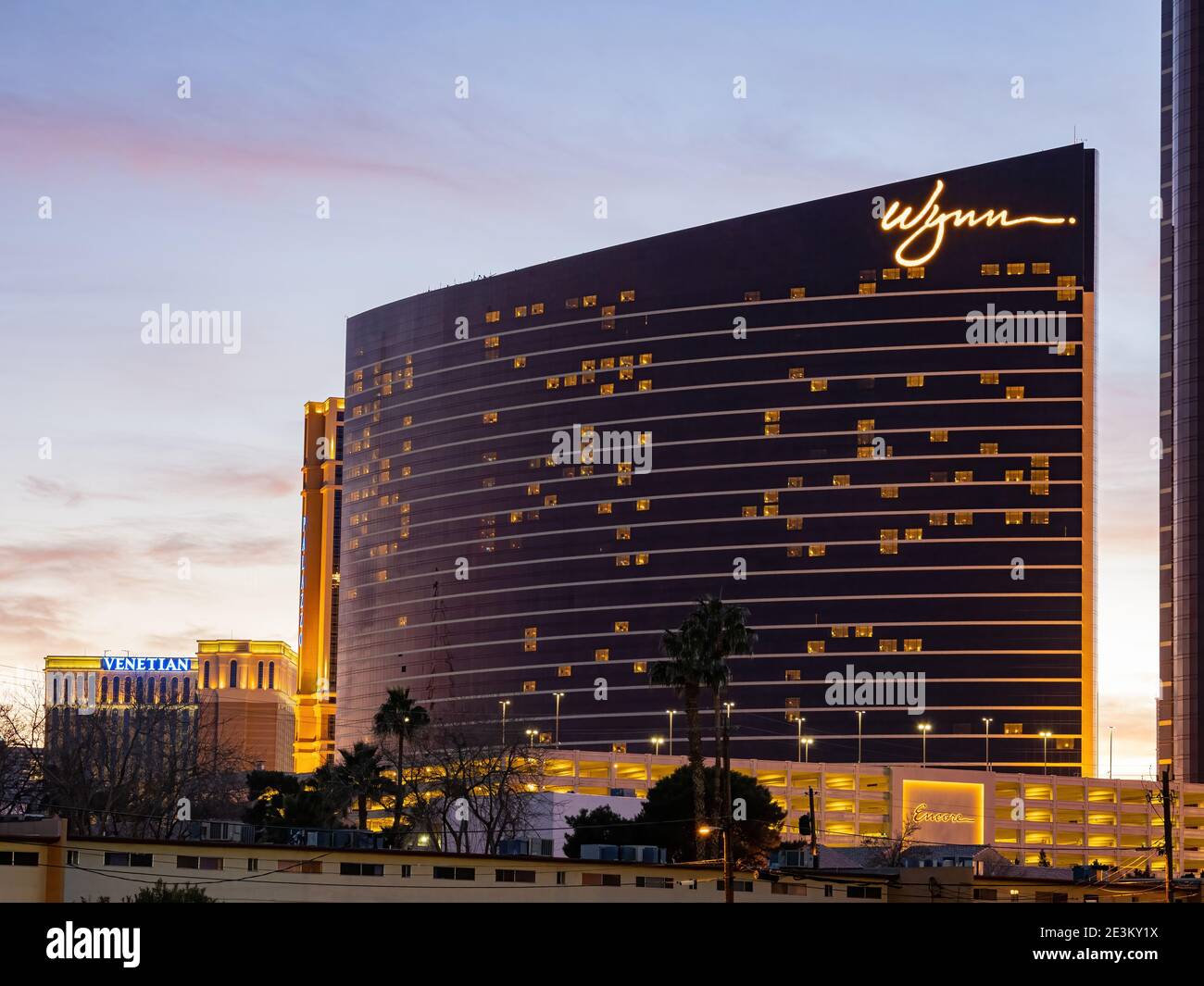 Las Vegas, JAN 8, 2021 - Sunset view of the Wynn Las Vegas Stock Photo