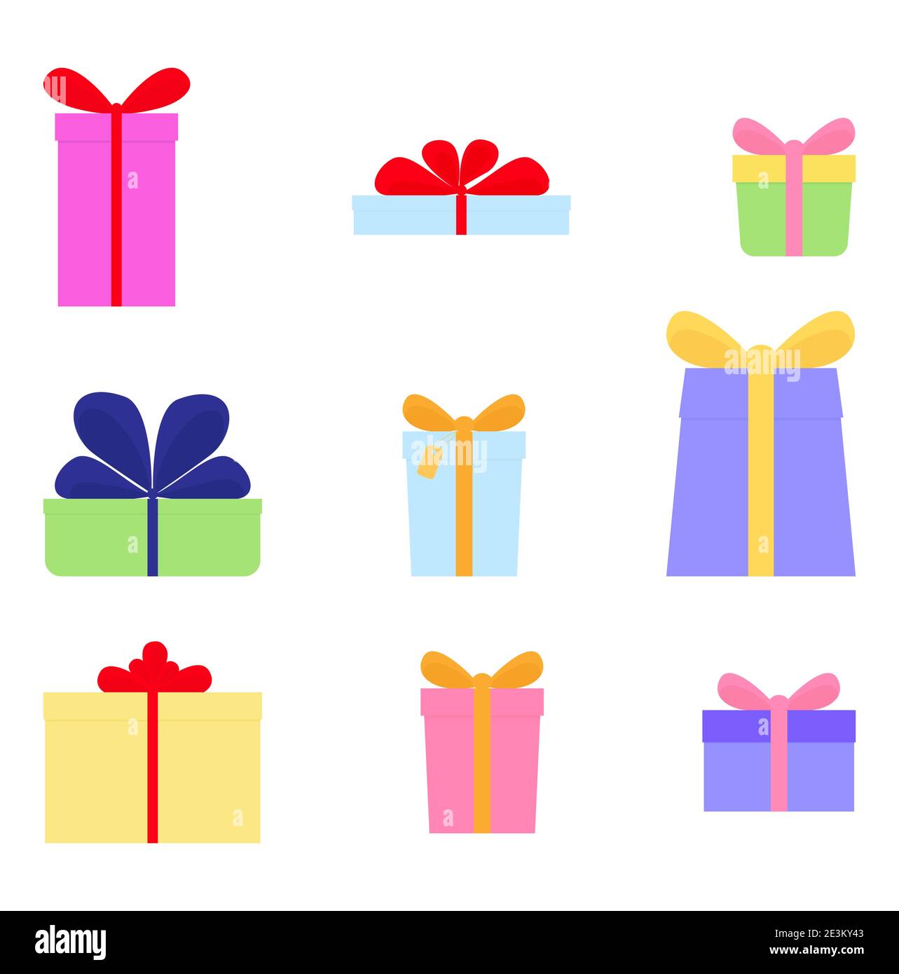 Vector set of different gift boxes with bows isolated on white. Flat ...