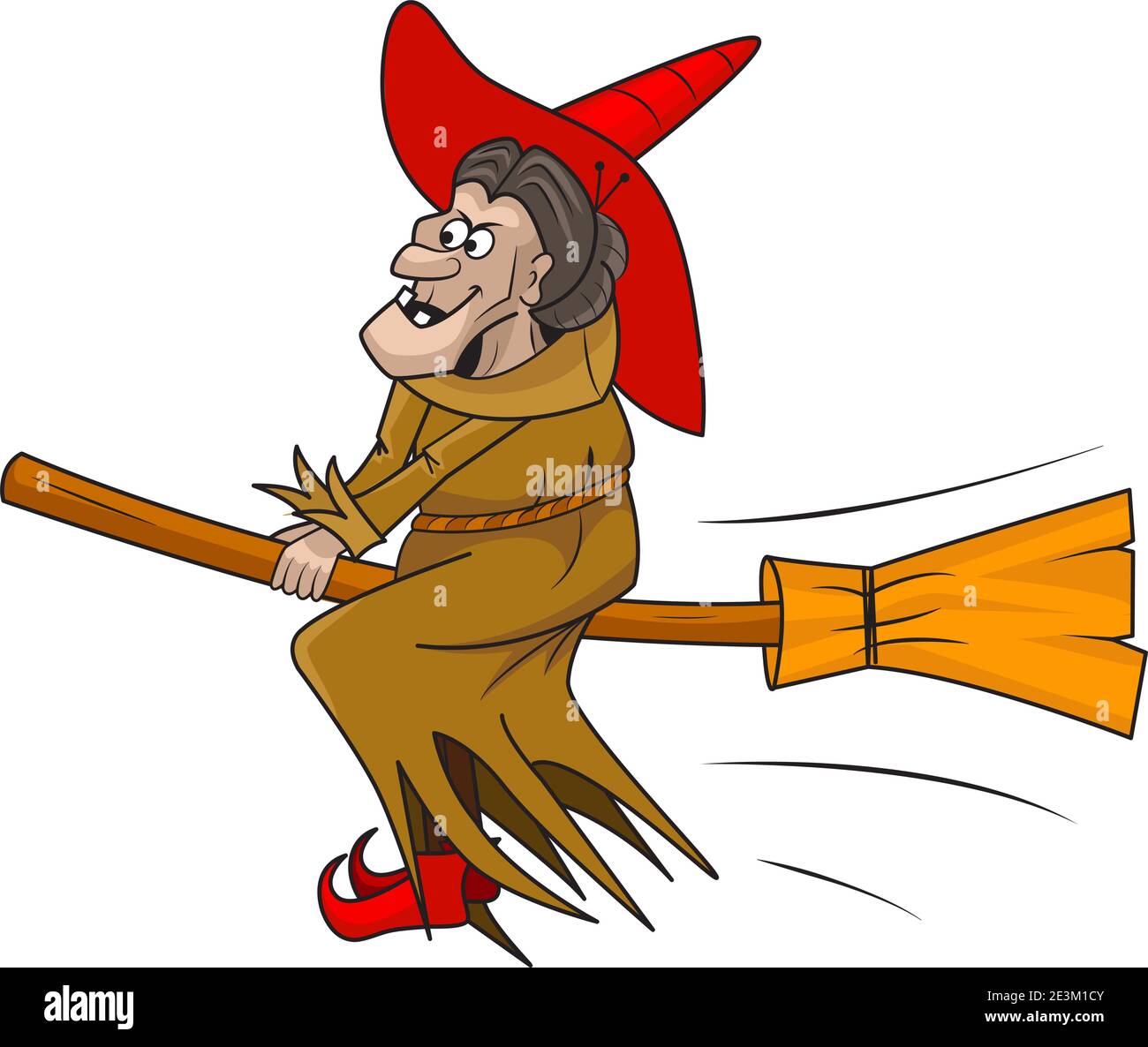 Vector cartoon witch flying on her broomstick Stock Vector