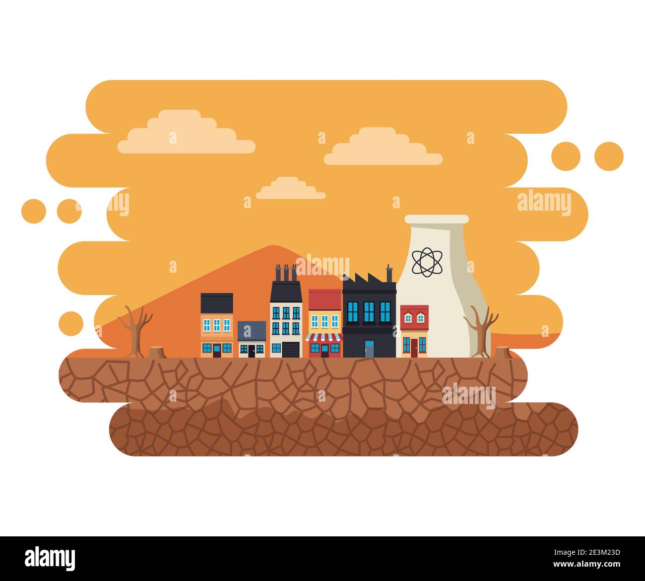 climate change effect city scape desertic scene vector illustration design Stock Vector
